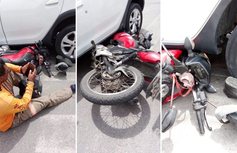 Mototaxista sofre acidente grave após colisão com carro na Praça da Bíblia, em Jacobina