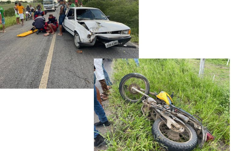 Colisão entre carro e moto deixa motociclista ferido na BA-120, em Conceição do Coité; vítima será transferida para unidade de maior porte