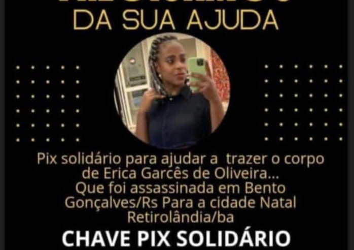 Mulher de Retirolândia é assassinada a tiros no RS; companheiro é o principal suspeito e família precisa de ajuda para repatriar corpo