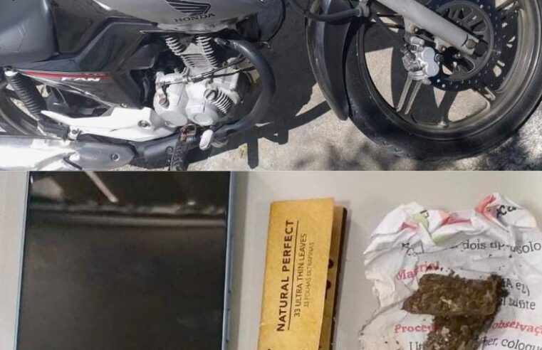 Homem é detido em Conceição do Coité após perseguição policial; suspeito estava sem CNH, com moto adulterada e pequena quantidade de drogas